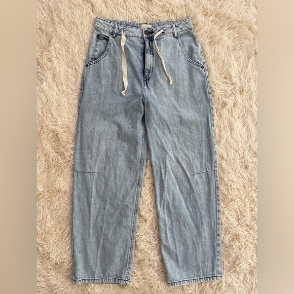 Naf Naf Paris Straight high waisted denim jeans drawstrings washed blue size 8 - Picture 1 of 7